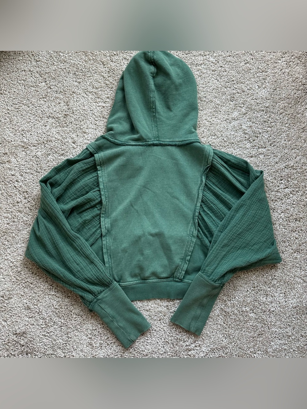Free People Love Letter Hoodie Jaded Green Gauze Slouchy Cropped Knit Top XS 259 - Picture 3 of 7